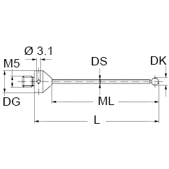 M5 шарик из нитрида кремния Ø8 мм, стержень из карбида вольфрама, L 100 мм, ML 87 мм, для систем ZEISS A-5555-3799